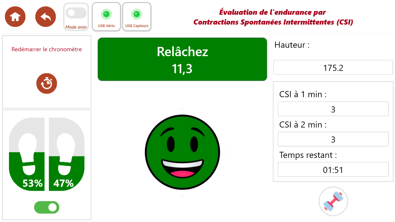 Contractions spontanées intermittentes : smiley vert et consigne Relâchez