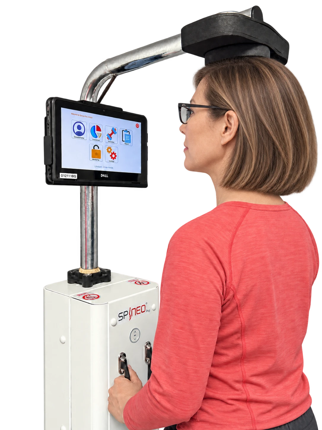 Utilisation du Spineo Pro en position debout, sous la toise instrumentée