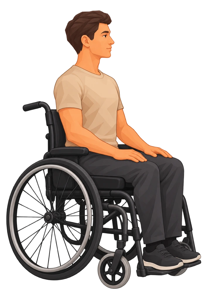 Personne assise avec le tronc redressé dans un fauteuil roulant